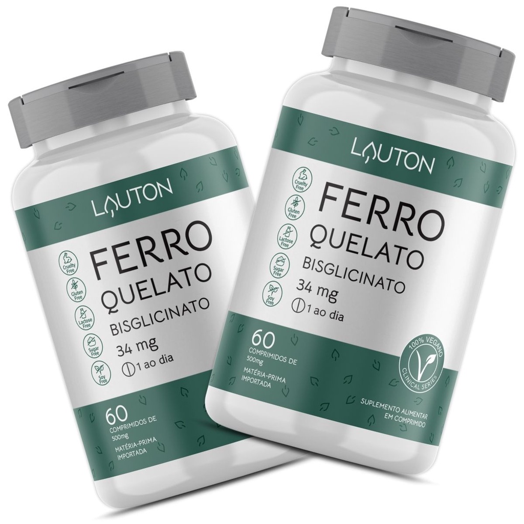 Ferro Quelato Bisglicinato 34mg Vegano Lauton Premium - Kit 2 - Health