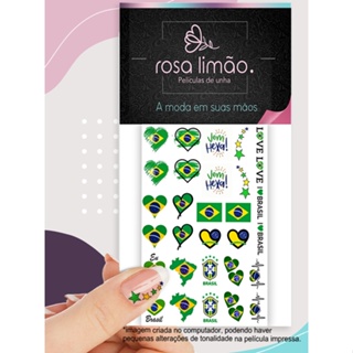 30 peliculas de unha BRASIL LOVE mini cartela em Oferta na Shopee