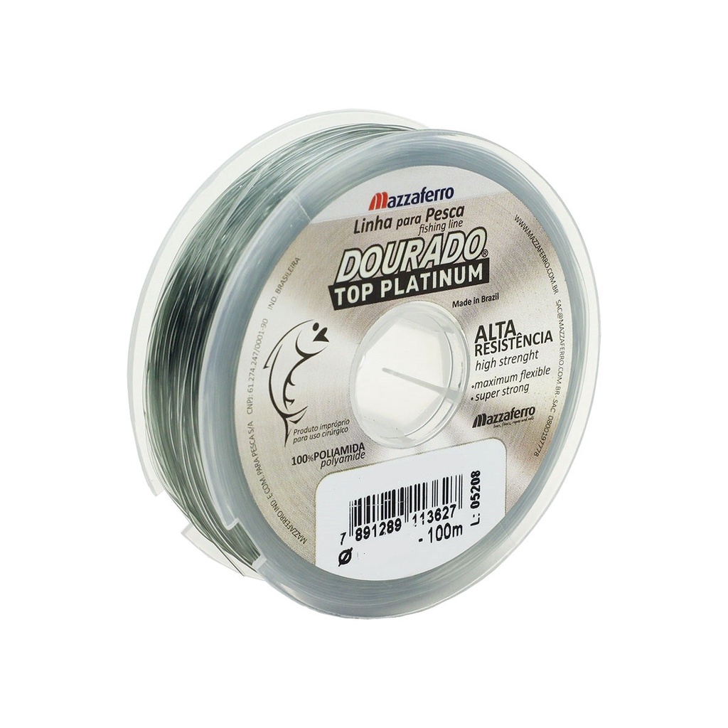 Linha de Pesca Dourado Top Platinum Monofilamento Carretel 100M - 0,20mm ao 0,50mm