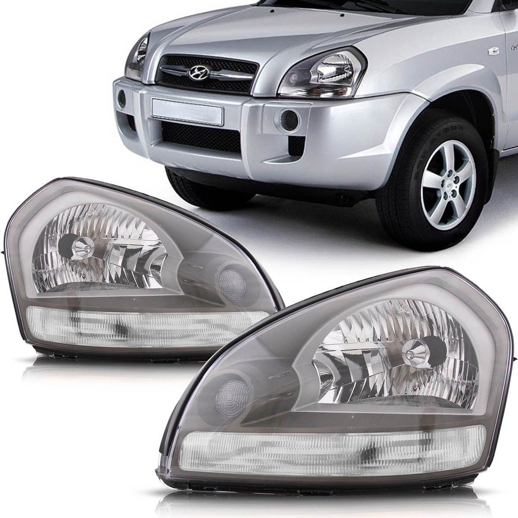 Farol Tucson 04 05 06 07 08 09 2010 2011 2012 2013 2014 2015 2016 2017 Mascara Cinza Pisca Cromado em Oferta na Shopee