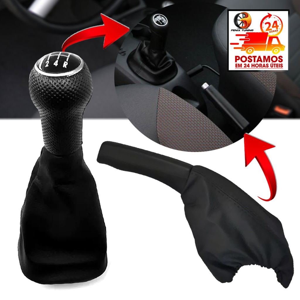 Bola Manopla Cambio Coifa Preta + Coifa Freio De Mão Gol G4