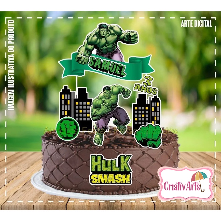 Topo De Bolo Topper De Bolo Personalizado Hulk + Nome e Idade