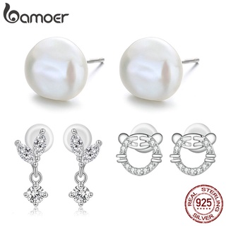 Bamoer 1 Par De Brincos Stud De Prata 925 Barroco Pérola/Folha/Tigre Estilo Cabeça Elegante Jóias Presentes Para Mulheres Meninas