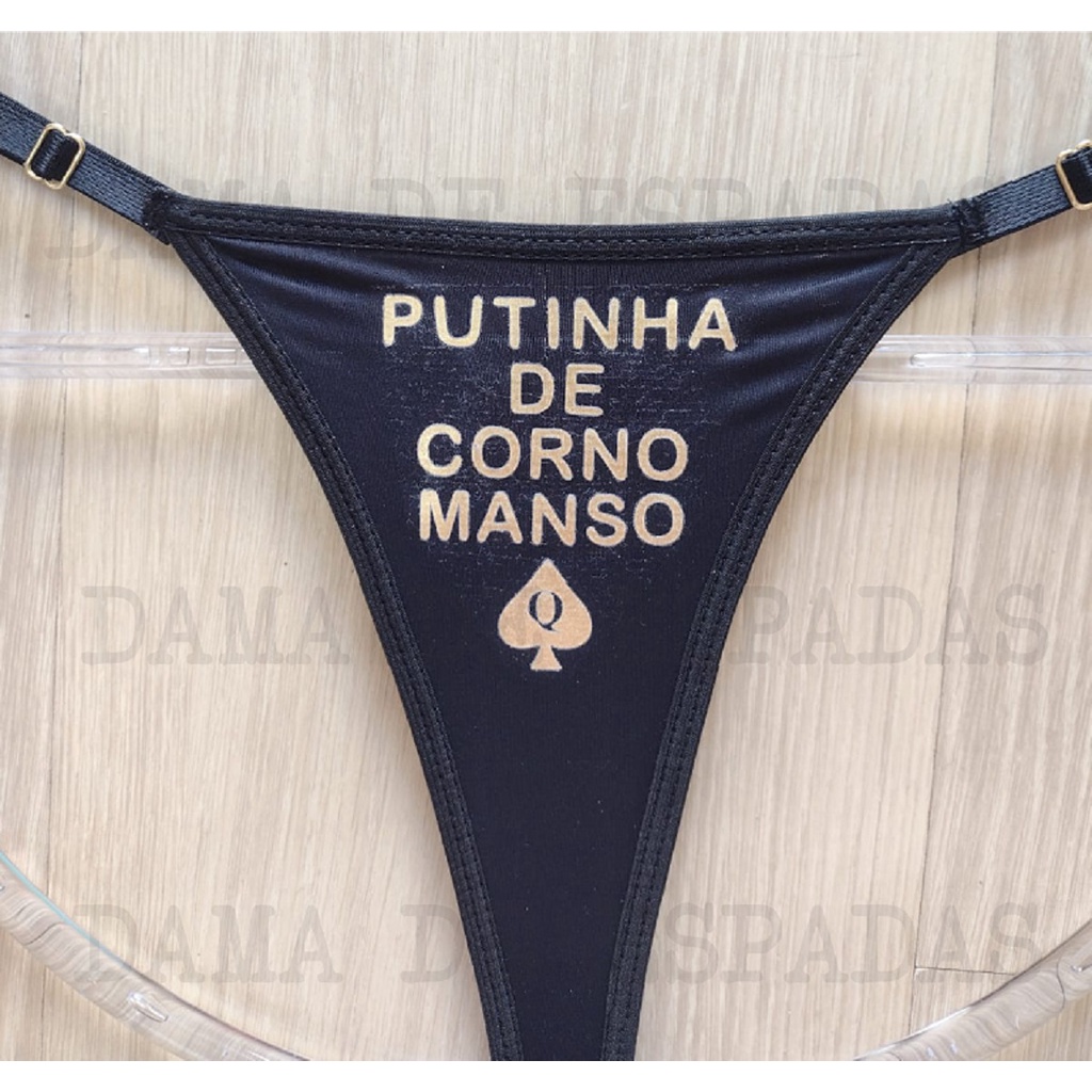 Calcinha Fio Dental Tanga Cuckold Hotwife Corno + Gargantilha - Escorrega o  Preço