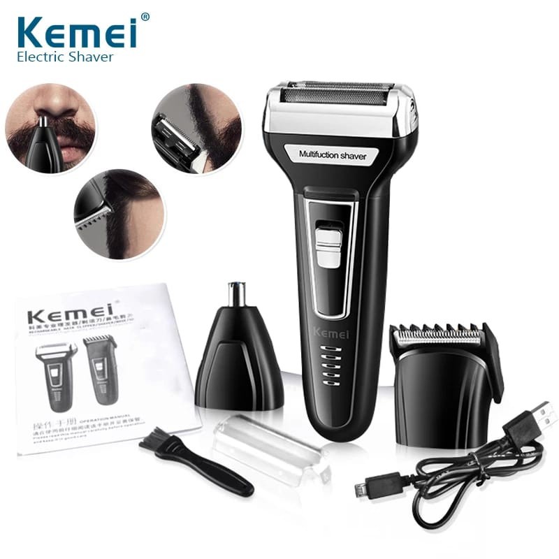 máquina de barbear kemei 3x1 barbeador shaver tirar pelo nariz sem fio recarregável KM-6558 - Bivolt