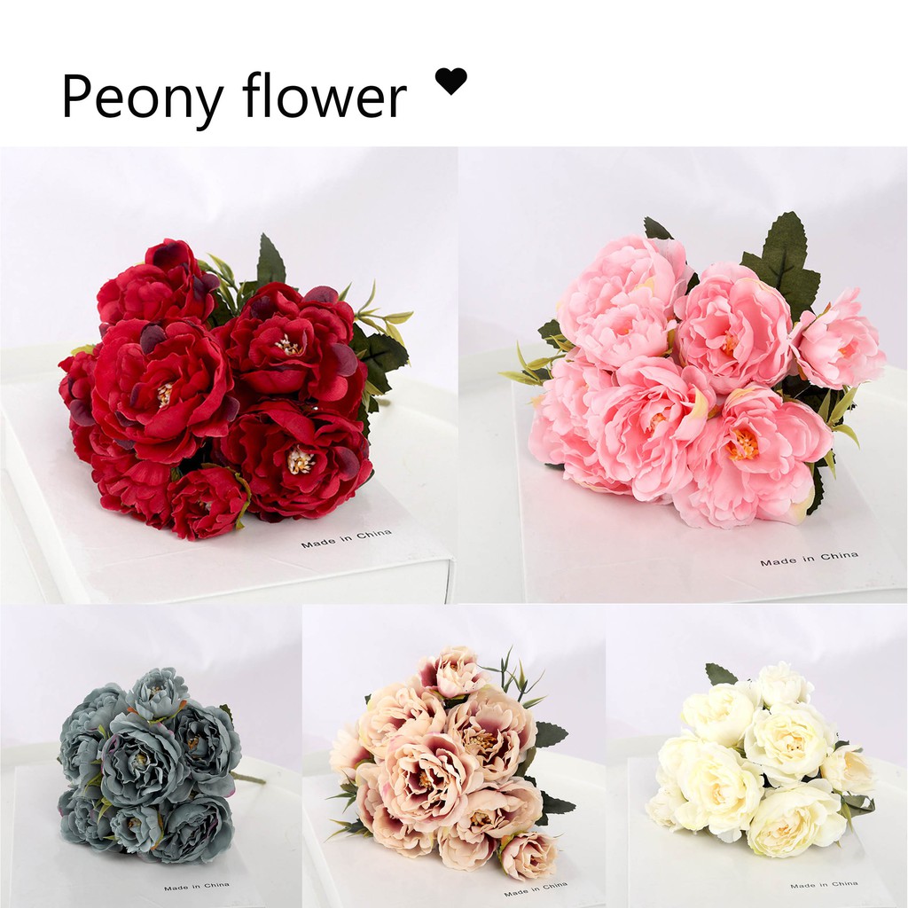 Buquê De Flores Peônia Artificial 5 Cores De Seda Para Decoração De Casa /  Sala De Estar / Fotografia / Casamento | Shopee Brasil