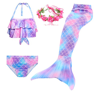 Kids 4PCS Swimmable Mermaid Tails Shell Top  Bikini Sets Swimwear em Oferta na Shopee