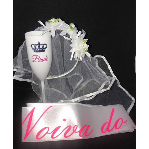 Kit Noiva Véu Taça Faixa Despedida  / Chá Cozinha Lingeri