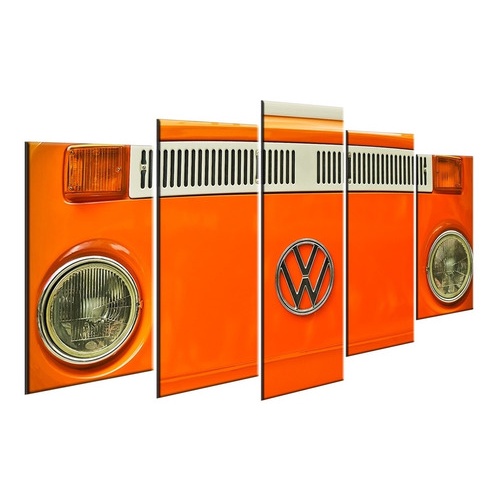 Conjunto 5 Quadros Frente De Kombi Laranja Para Sala Quarto