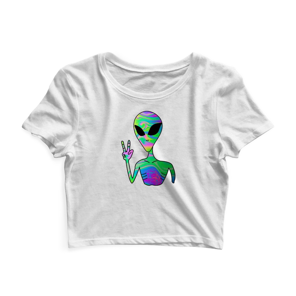 Cropped Blusinha As Braba Alien Refletivel Branco