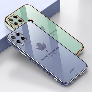 Maple Leaf Case Samsung Galaxy A22 M32 M22 M12 A12 A13 4G 5G Square Plating Glossy Soft Silicone Phone Back Cover