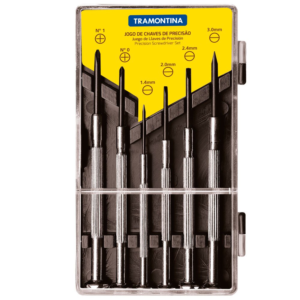 Chaves de Precisão Fenda e Phillips Tramontina com 6 Peças de 1,4 a 3mm e PH0 a PH1 41905/306 em Oferta na Shopee