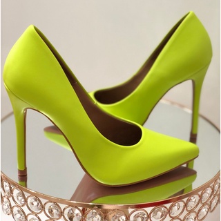 Sapato Tipo Scarpin Napa Verde Neon Super Confortável E Estiloso
