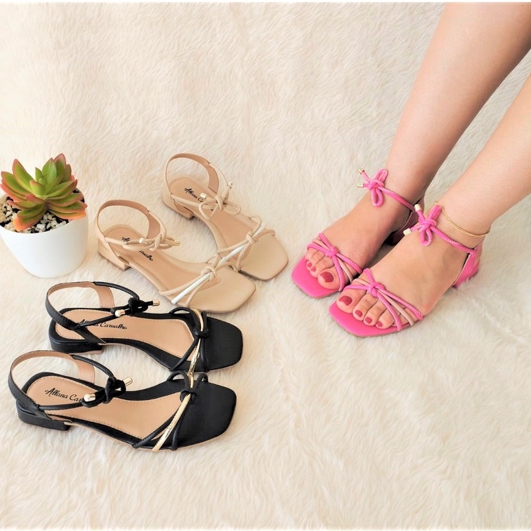 SANDALIA FEMININA SALTO baixo DE AMARRAR PROMOÇÃO casual moda promoção