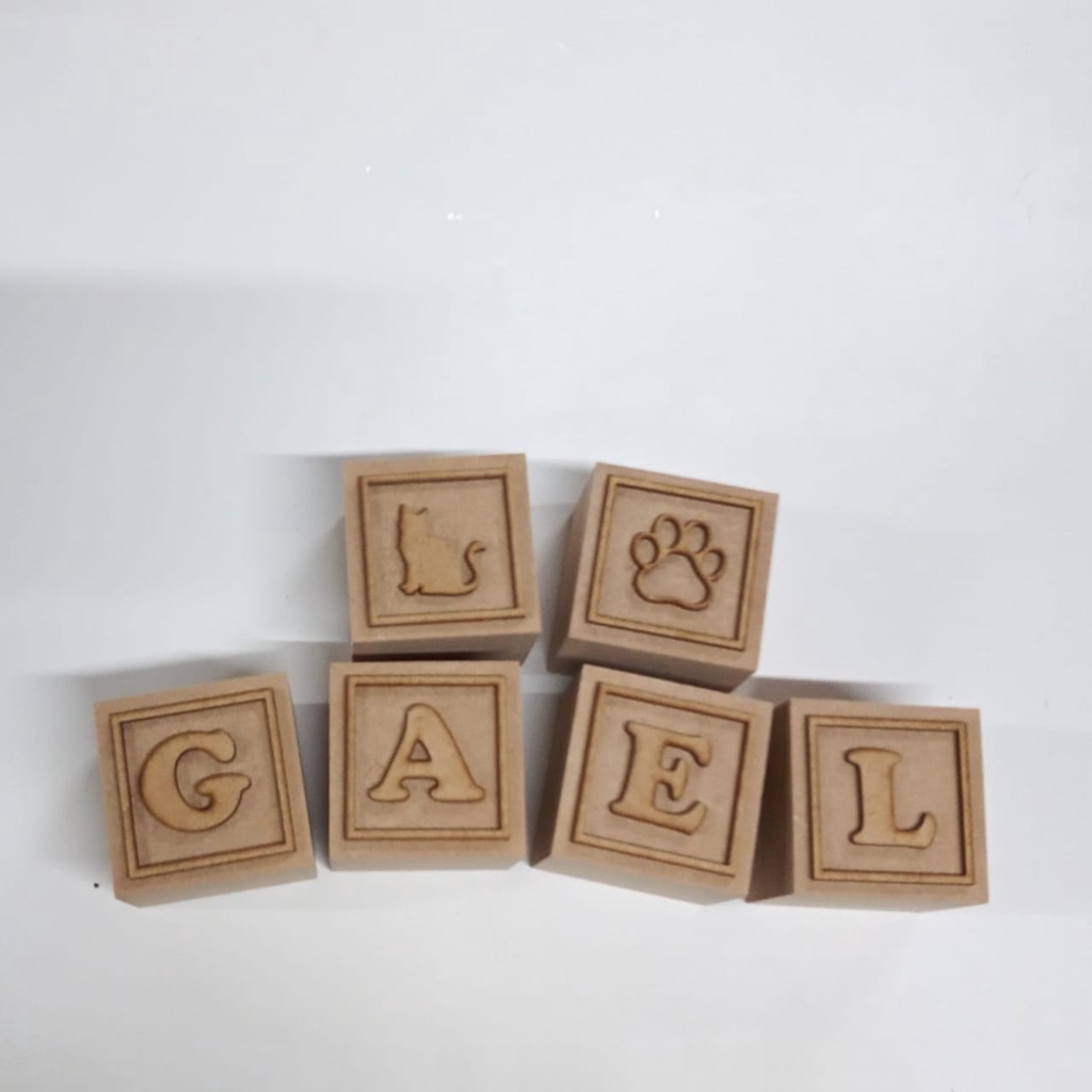Kit cubos 7 cm + letras/figuras + molduras mdf cru - letras, figuras e molduras recortadas a laser (06 a 20 unidades)