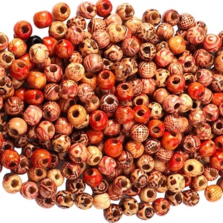 100Pcs 9mm * 10mm Jóias Pintadas Bijuteria Acessórios De Contas De Madeira Feitas À Mão Espaçadores Loose Beads Big Hole Retro Padrão Misto