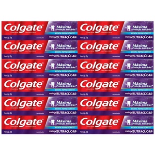 Kit C/ 12 Cremes Dental Colgate Máxima Proteção Anticáries mais Neutraçúcar 70g
