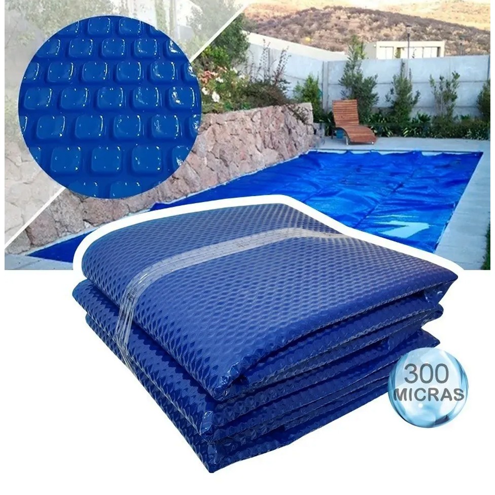 Capa Manta Térmica Aquecedor Para Piscina 6 X 3 Plástico Bolha 300 Micras Azul
