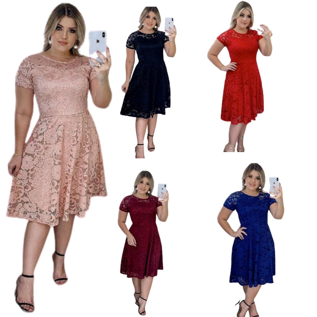 Vestido Renda Feminino Gode Rendado Rodado em Oferta na Shopee