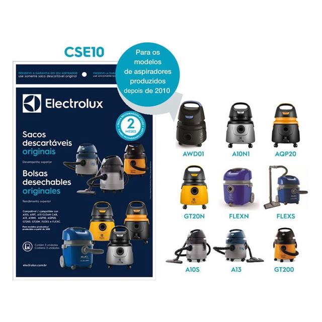 Kit 3 Sacos Aspirador de Pó Eletrolux - A10, Acqua Power e Gt2000 (CSE10)