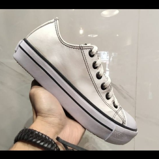 All star plataforma feminino branco couro linha preta