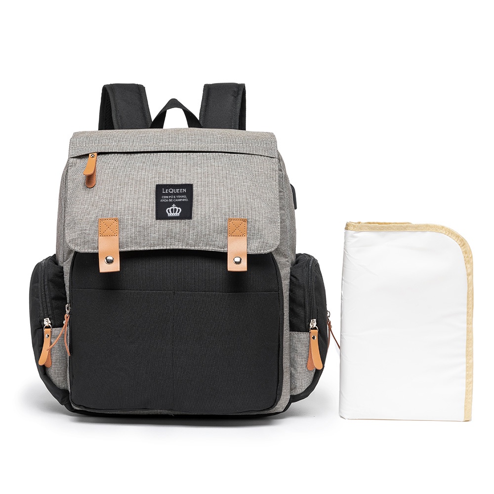 Mochila Maternidade Lequeen Trocador Saída USB Resistente Ganchos