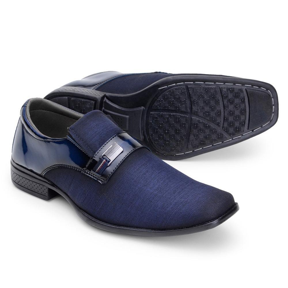 Sapato Social Verniz Azul Confort Solado Costurado Masculino Casual