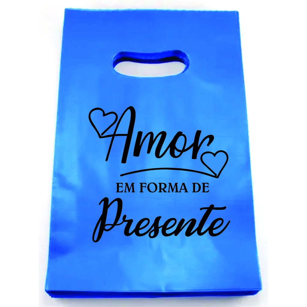 Sacolas Plástica Para Loja  - amor presente 20x30 50 unidades - acessórios - informática - bijuterias - roupas - live - lives - confecções
