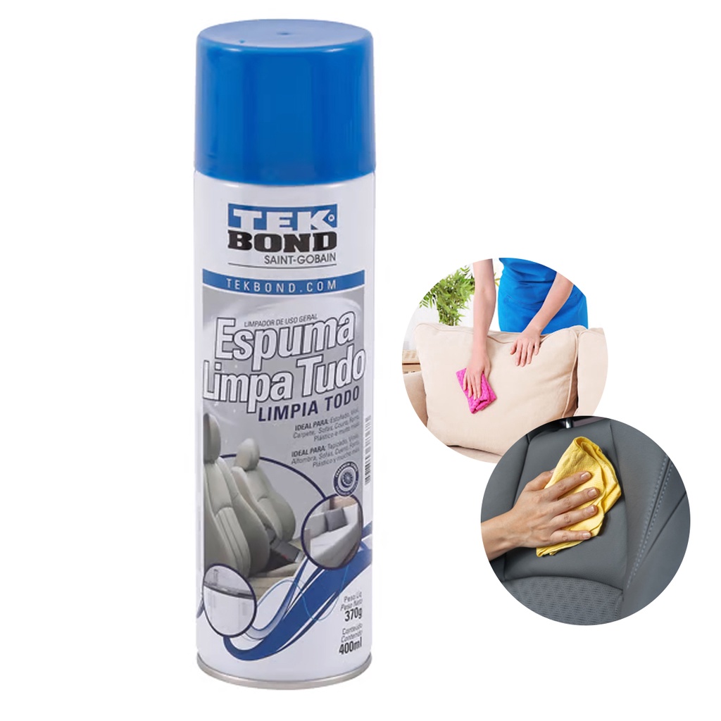 Espuma Limpa Tudo Spray 400ml / 370g Tekbond - Para Limpeza a Seco de Estofados Carpetes Parede Interior de Carro Sofá - TEKBOND