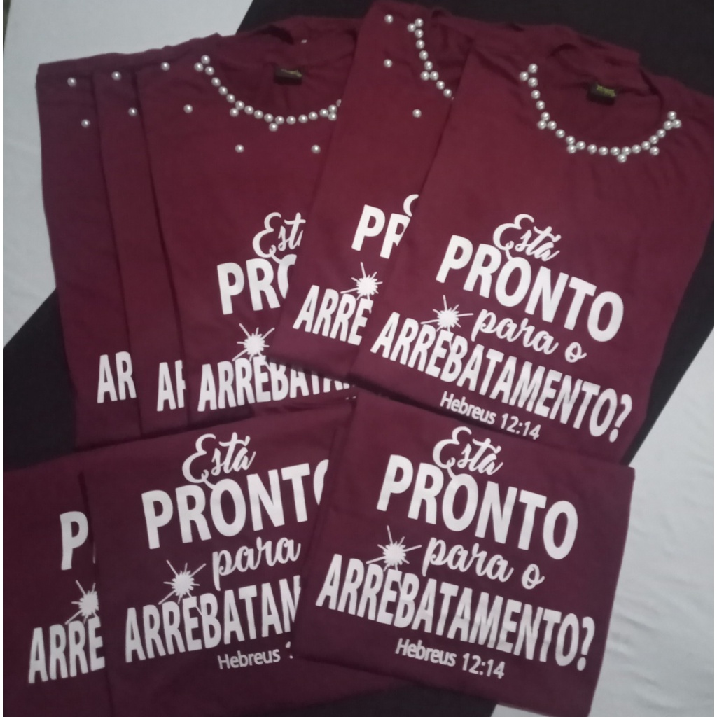 TSHIRT FEMININA EVANGELICA FARDAMENTO CAMISETAS com PEROLAS COM 11und