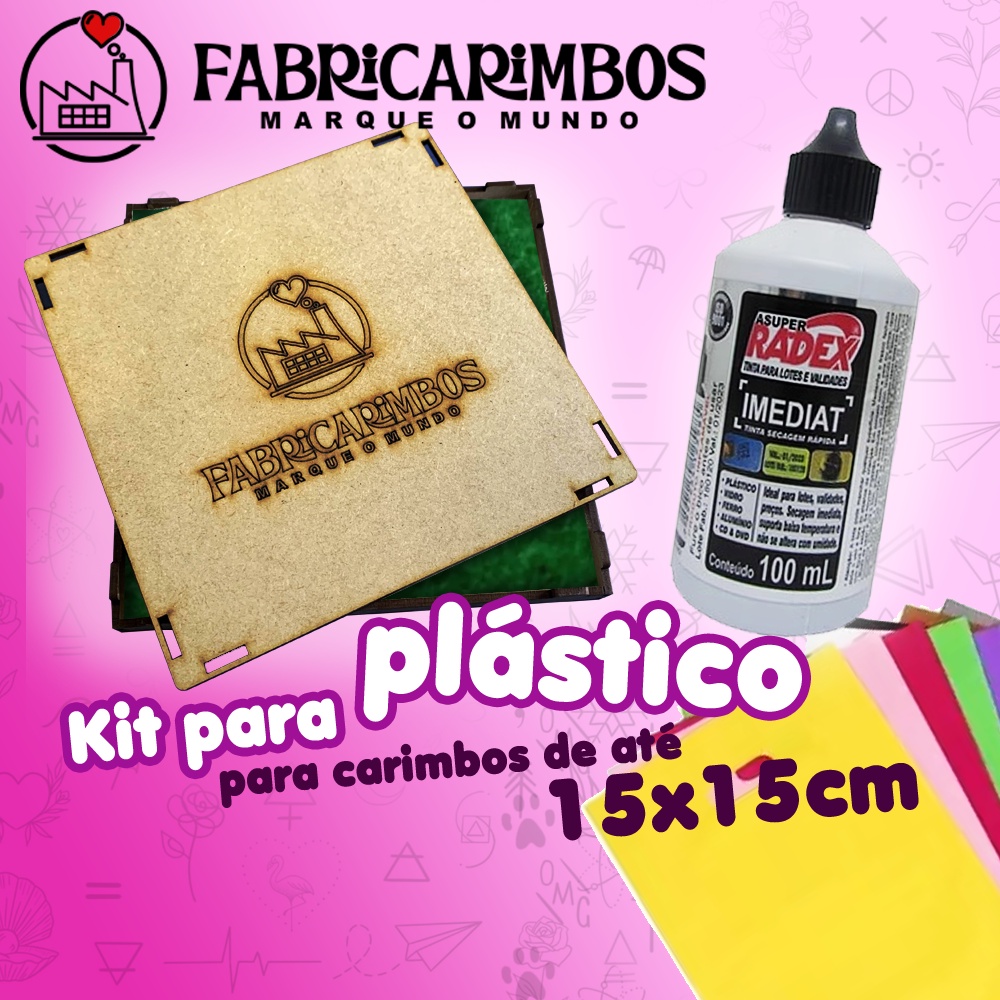 Kit Almofada e Tinta para Carimbos para Plástico, Isopor, etc.. - Almofada + Tinta de Secagem Rápida