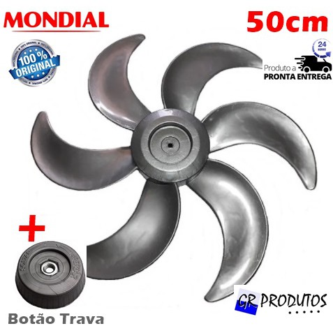 Hélice Mondial + Trava Ventilador Bravio 50cm 50 Vt51 6 Pás Prata Original EIXO Redondo 8mm