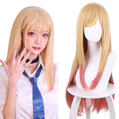 Peruca Cosplay Marin Kitagawa Amarelo Rosa Degradê/Cabelo Longo/Anime/Gyaru