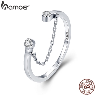 Bamoer 100% Real 925 Sterling Silver Tassel Ajustável Limpar Cz Anel De Dedo Mulheres Anel De Prata Esterlina Jóias Scr216