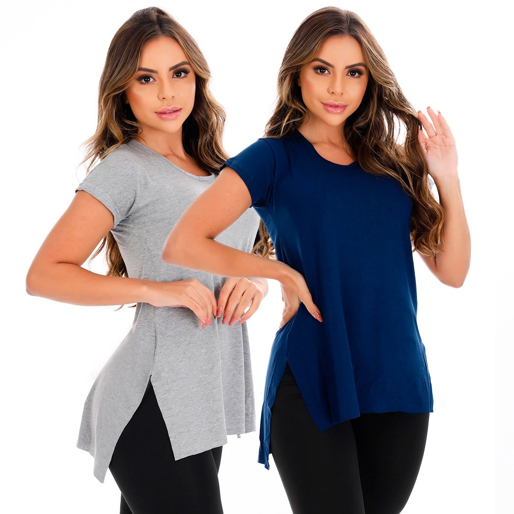 Kit 2 Blusa Feminina Com Manga Mullet Tampa Bumbum Academia Vest Legging Fitness Camiseta Long