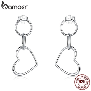 Bamoer 925 Real Silver Minimalismo Estilo Coração Brincos Para As Mulheres De Coreano Jóias Finas SCE916