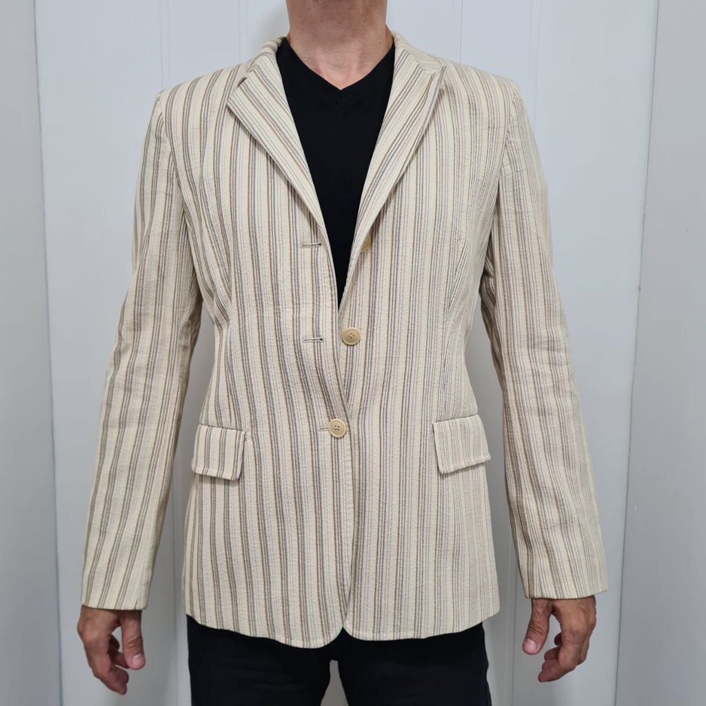 Terno Blaser Luciano Barbera Listras Canelado / Masculino / Feminino / Unisex - Ombreiras Retrô Chic