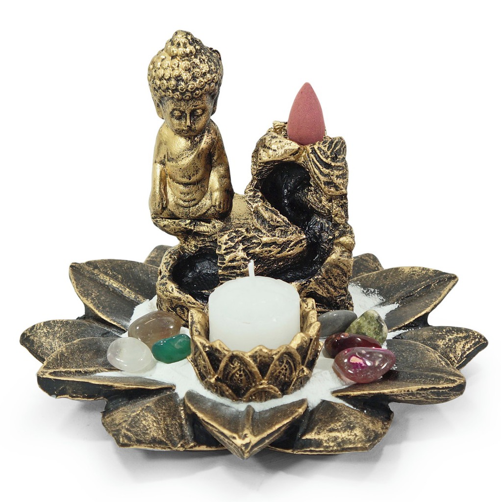 Jardim Zen Incensário Cascata Buda Ganesha Isis + 5 Incensos