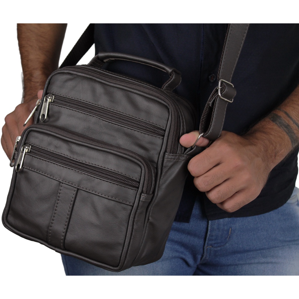 Bolsa Transversal Masculina e Feminina Tiracolo Couro Bovino Legítimo Shoulder Bag 014