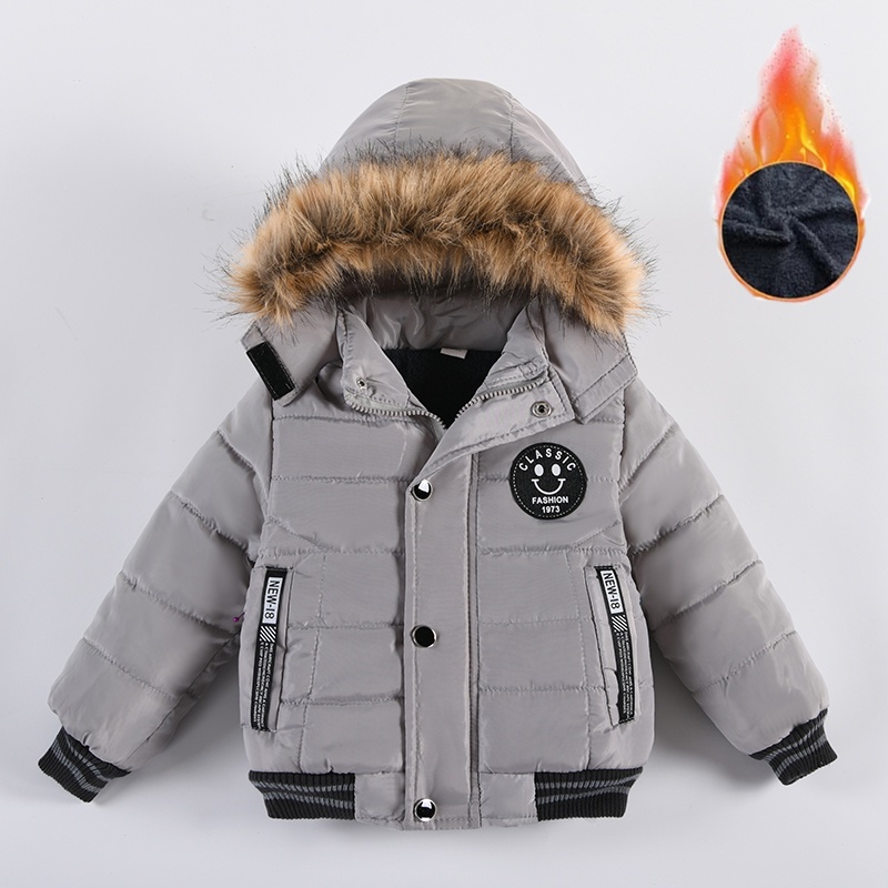 Nova jaqueta outono inverno meninos Gola de pele quente moda com capuz zíper agasalhos pre...