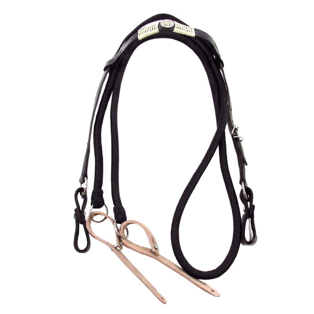 Cabeçada e Rédea Para Cavalo Preta Trancada Aplique Zamac Circular