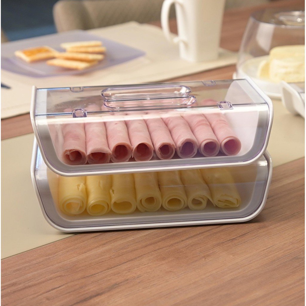 Porta Frios com Tampa Acrílico Empilhável Pote Organizador Queijo ou Presunto Multiuso Resistente Uz