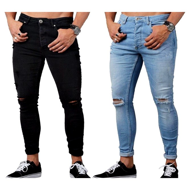 calça jeans preta masculina rasgado no joelho