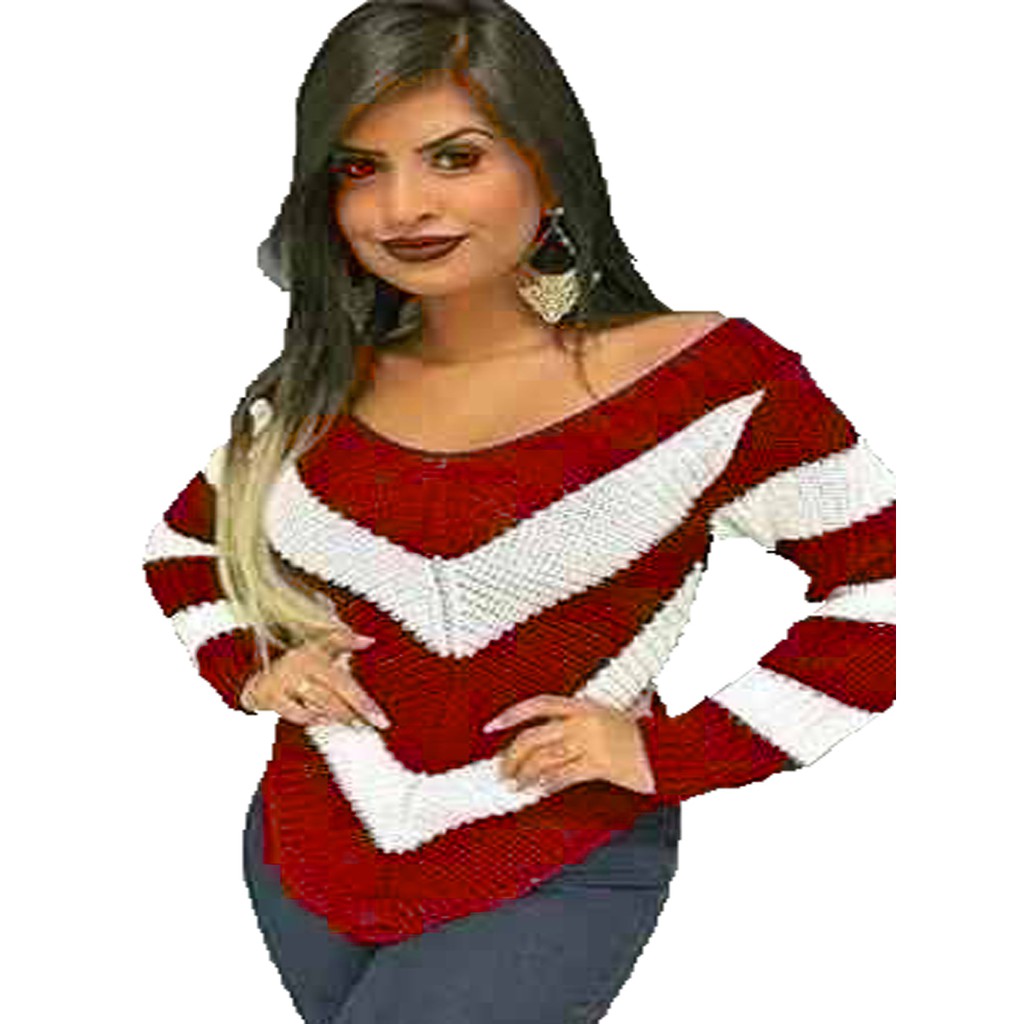 Blusa Feminina Bicuda Trico Croche, Outono Inverno - Frio
