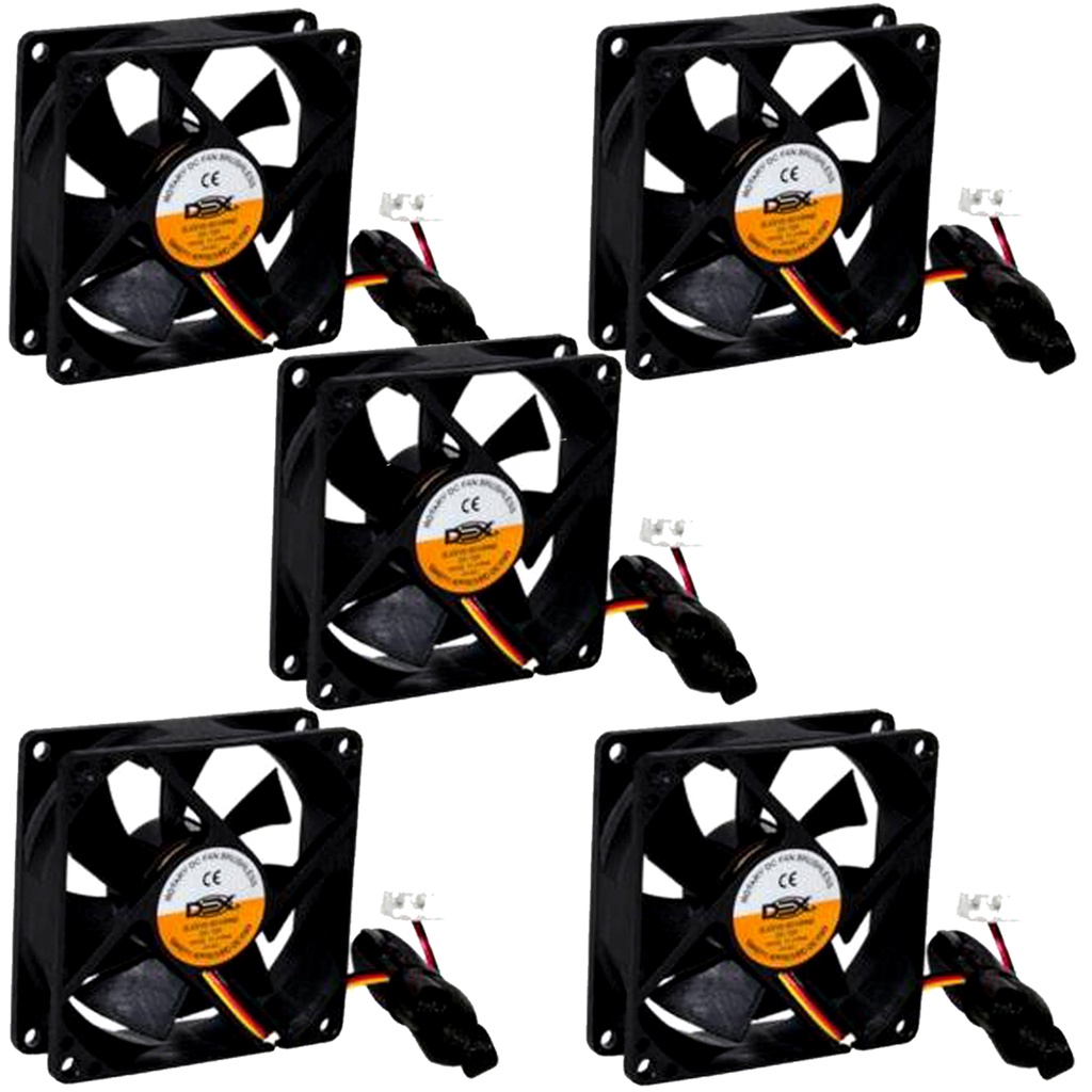 Kit 5 Cooler Fan Preto 8cm 12v Gabinete Ventoinha PC Desktop