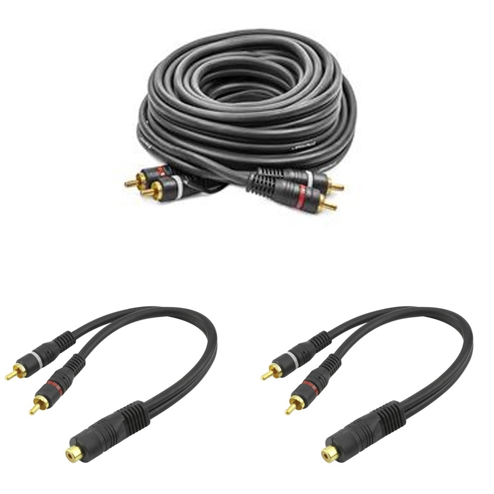 Kit 01 Cabo Rca De 5 Metros + 2 Y 1f+2m (1 Fêmea + 2 Machos) Emborrachado Permak Preto 5mm Som Universal