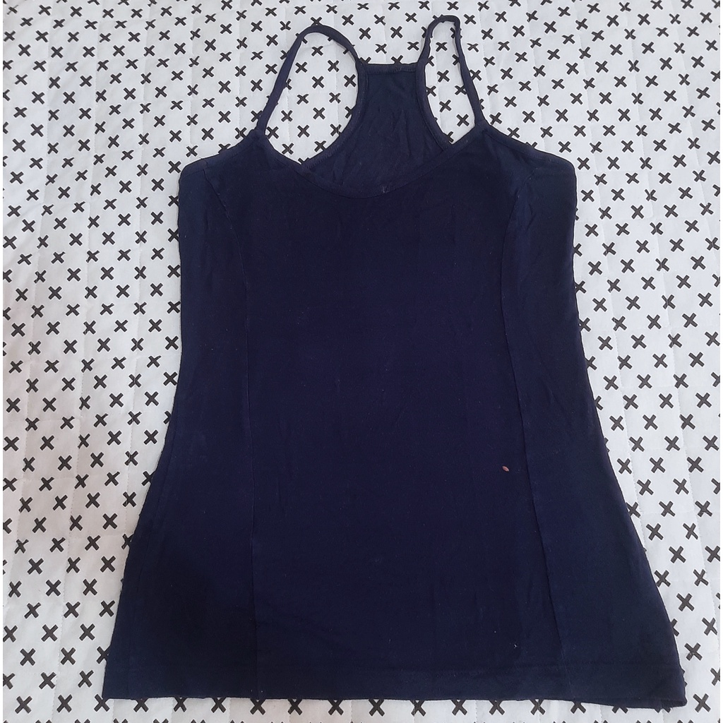 Regata feminina azul de algodão - garimpo, bazar, brechó, desapego, sebo, retro, vintage, básica, verão, academia, magra