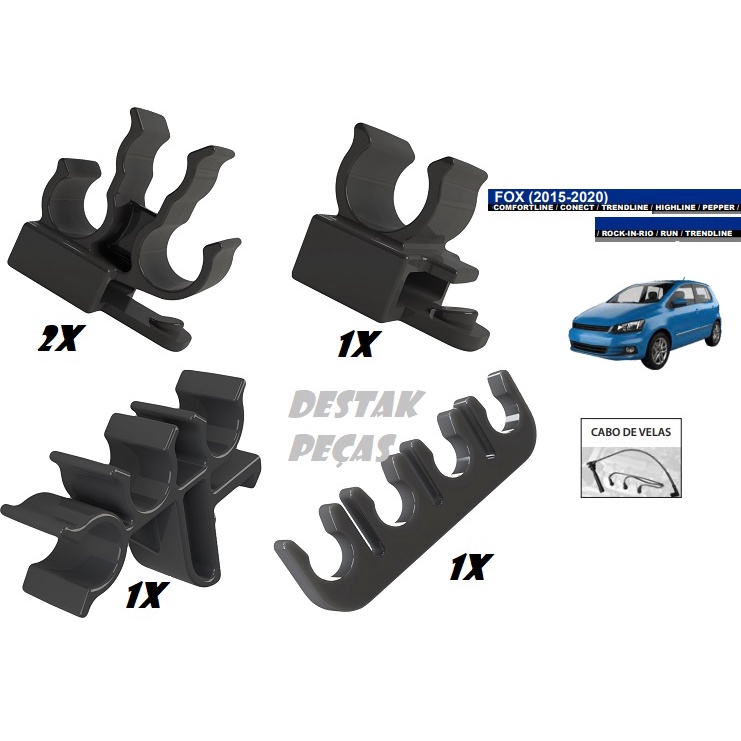 Kit dos Grampos de Fixação do Suporte dos Cabos de vela  Volkswagem  Fox  2015 até 2020