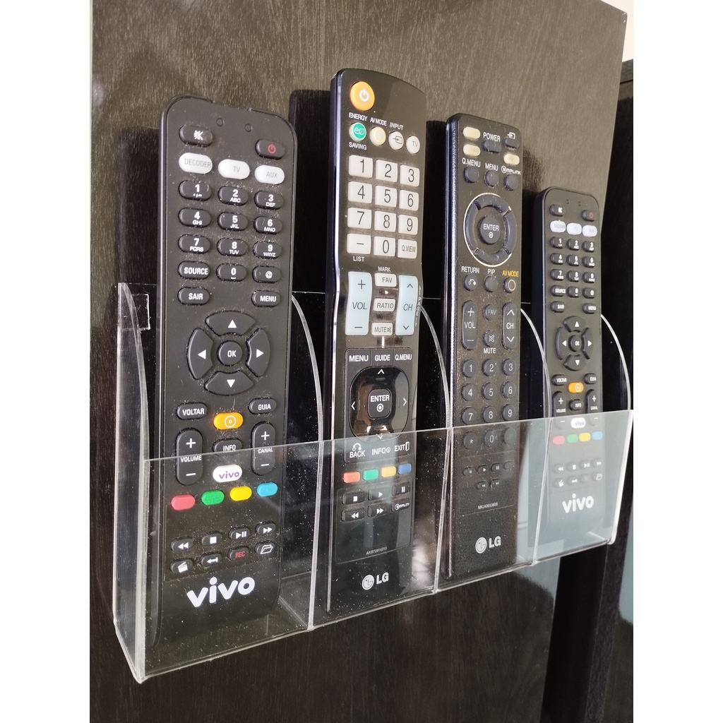 Porta Controle Remoto de Parede para 4 Controles de TV e Ar Condicionado, Suporte de Controle