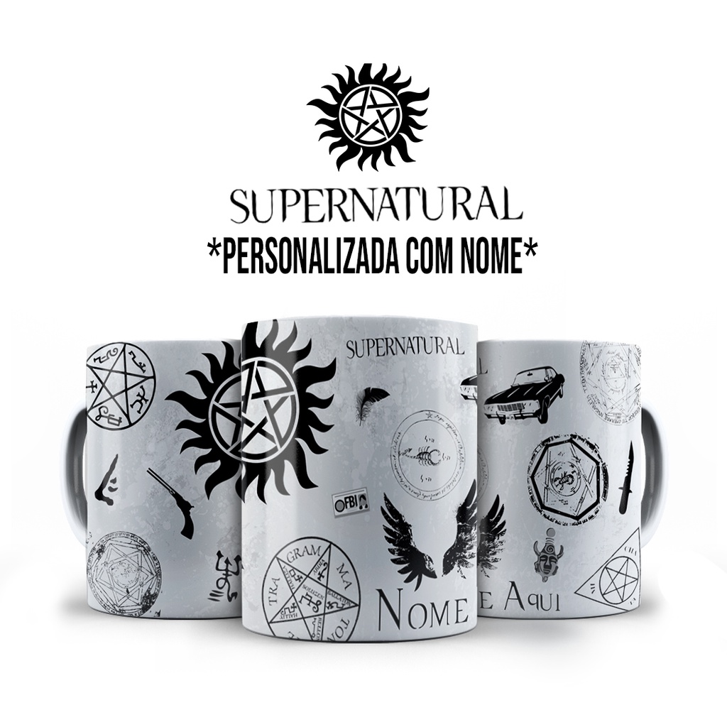 Caneca Supernatural Símbolos com Nome Personalizado em Oferta na Shopee